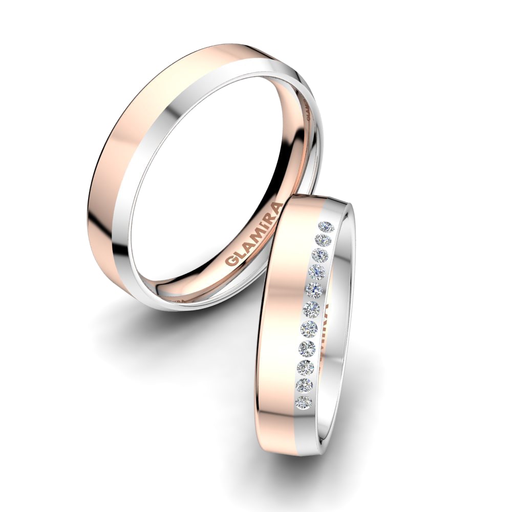 Or Rose& Blanc 18k Zircone Bague de Mariage Bright Lightning 5mm