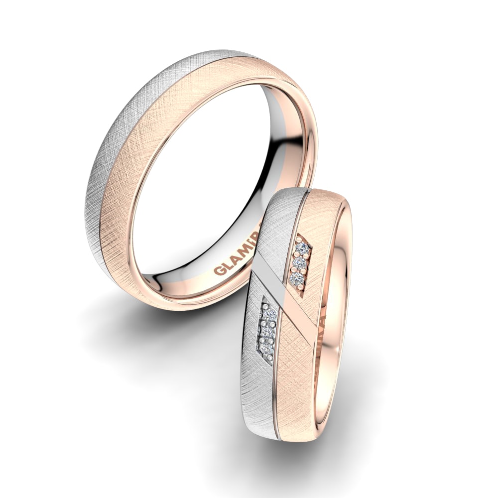 Or Rose& Blanc 18k Zircone Bague de Mariage Bright Spring 6mm
