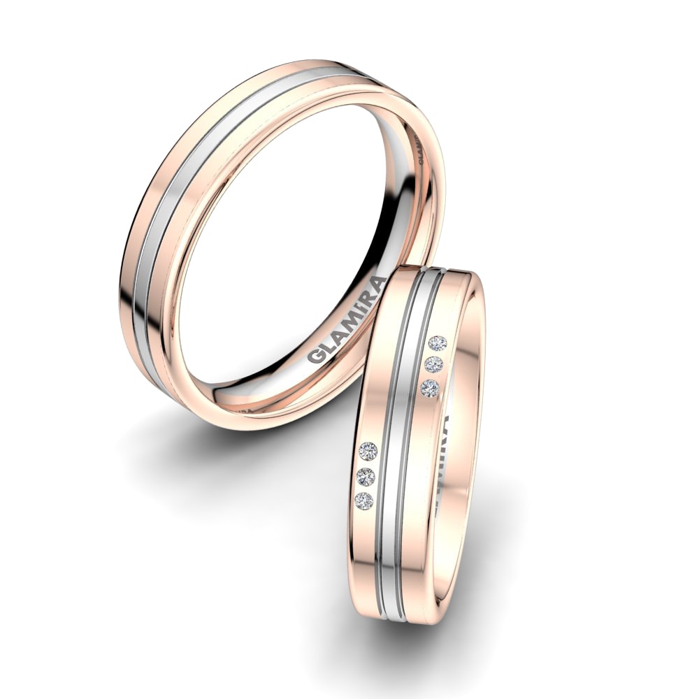 Or Rose& Blanc 18k Zircone Bague de Mariage Bright Symmetry 5mm