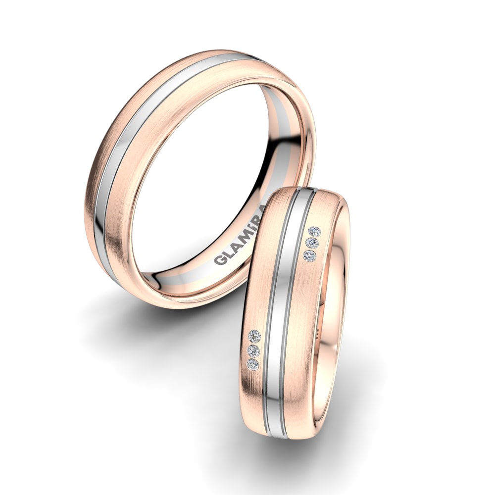 Or Rose& Blanc 18k Zircone Bague de Mariage Bright Symmetry 6mm