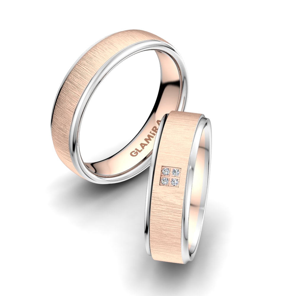 Or Rose& Blanc 18k Zircone Bague de Mariage Brilliant Set 6mm