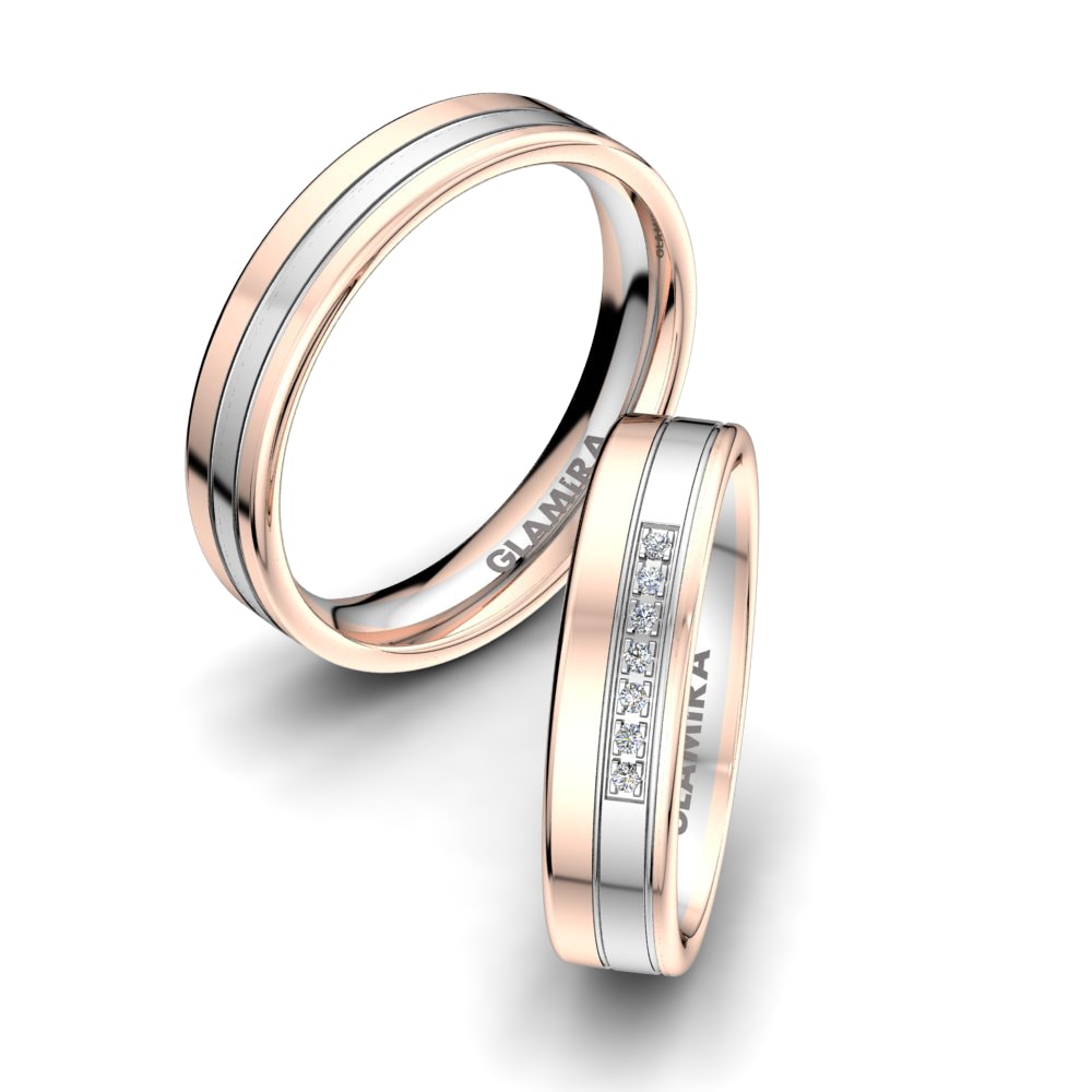 Or Rose& Blanc 18k Zircone Bague de Mariage Charming Note 5mm