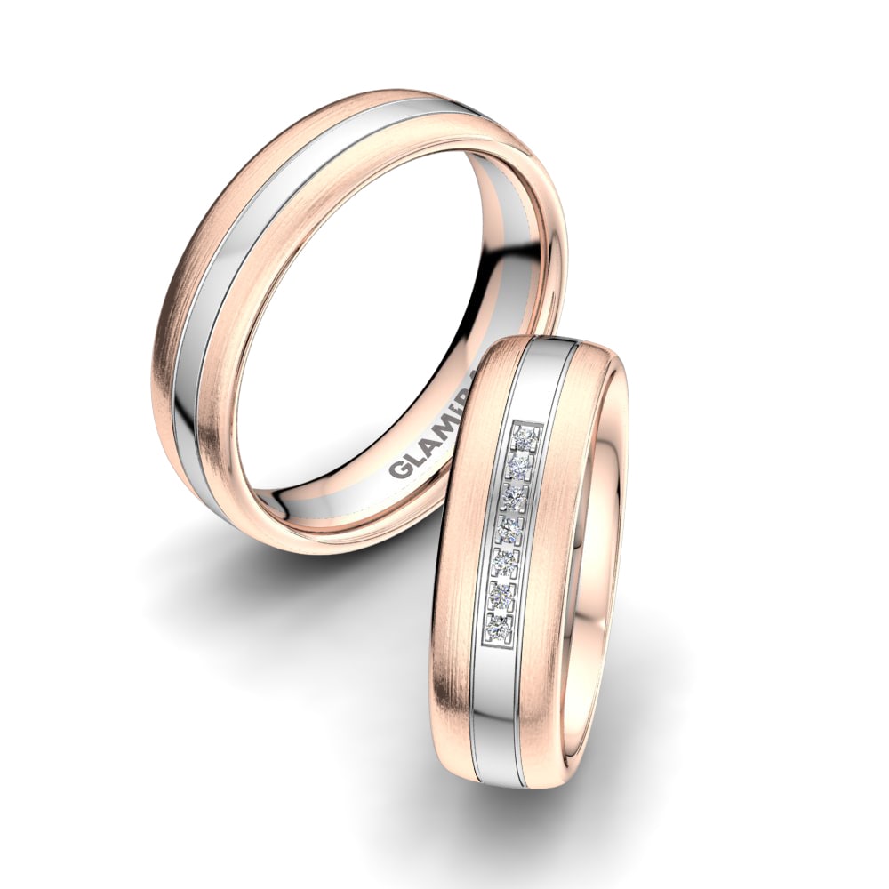 Or Rose& Blanc 18k Zircone Bague de Mariage Charming Note 6mm