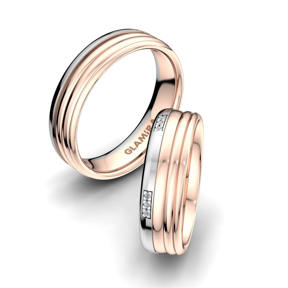 Or Rose& Blanc 18k Zircone Bague de Mariage Exciting Surface 6mm