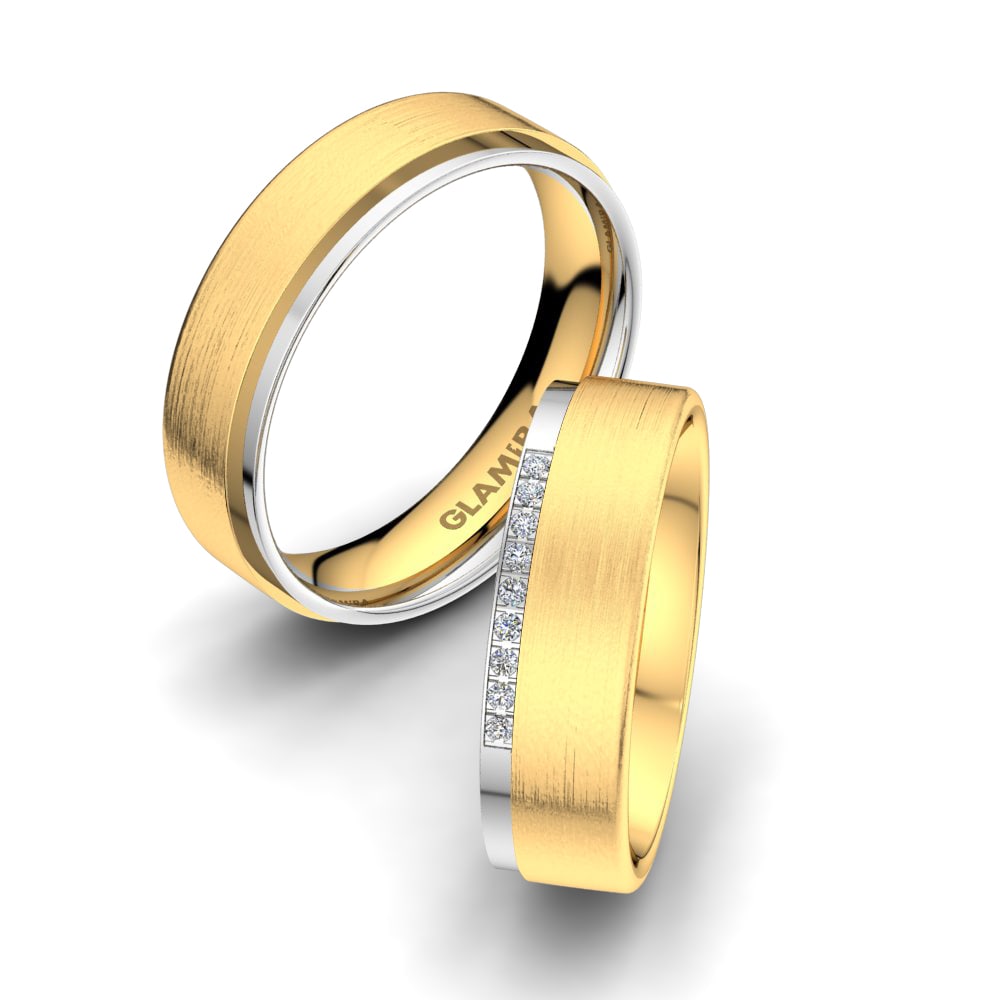 Or Jaune & Blanc 14k Diamant De Synthèse Bague de Mariage Shining Care 6mm