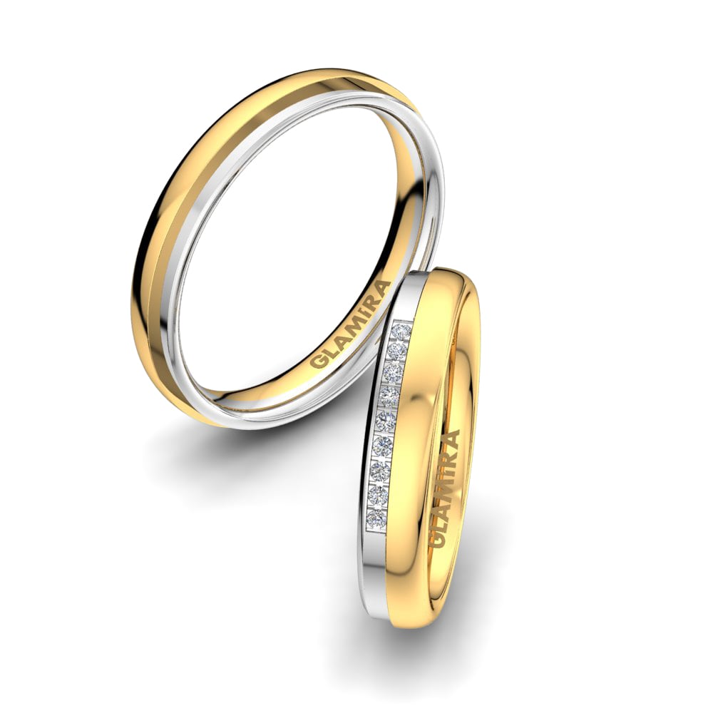 Or Jaune & Blanc 18k Zircone Bague de Mariage Shining Care