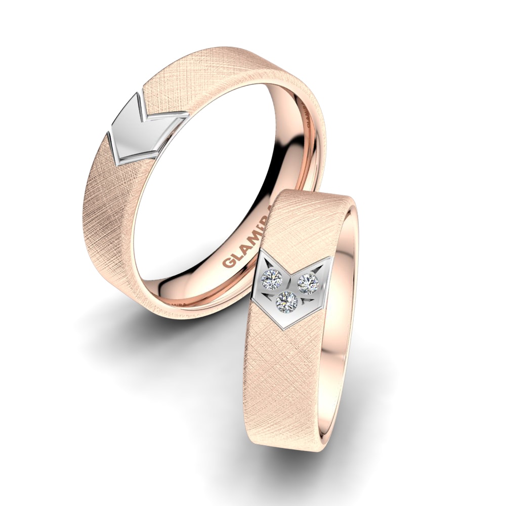 Or Rose& Blanc 18k Zircone Bague de Mariage Silent Mirror 6mm