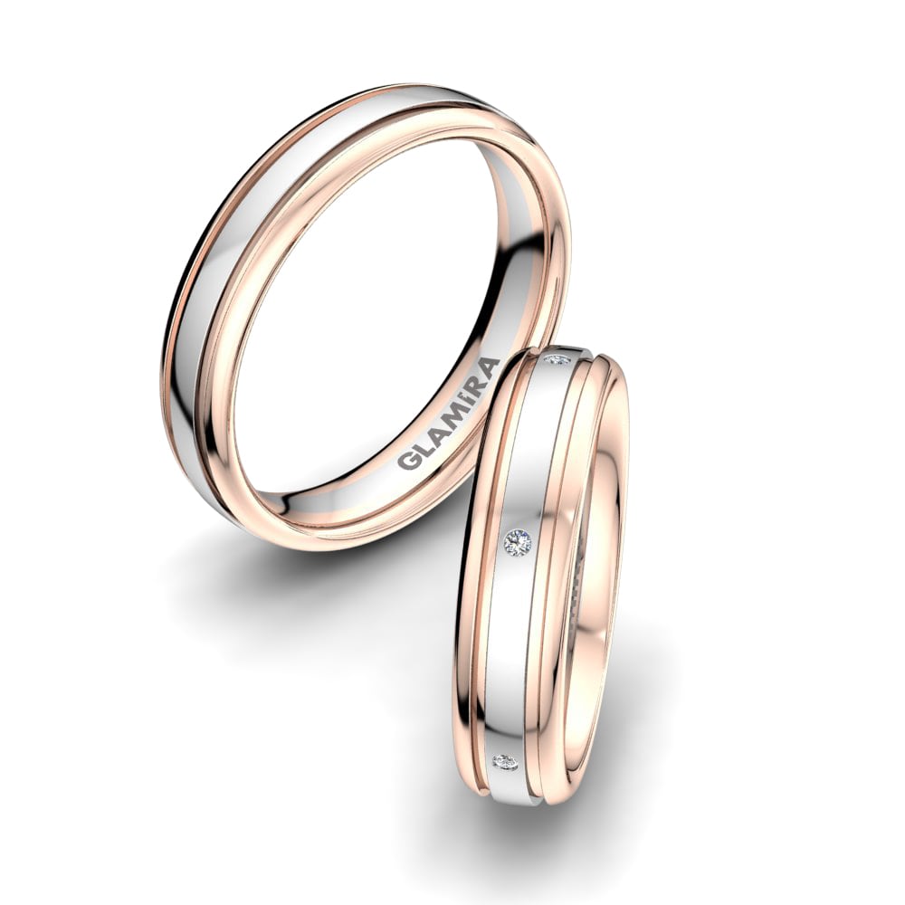 Or Rose& Blanc 18k Zircone Bague de Mariage White Snowflake 5mm