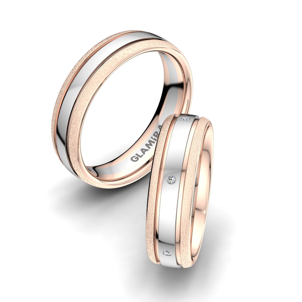 Or Rose& Blanc 18k Zircone Bague de Mariage White Snowflake 6mm