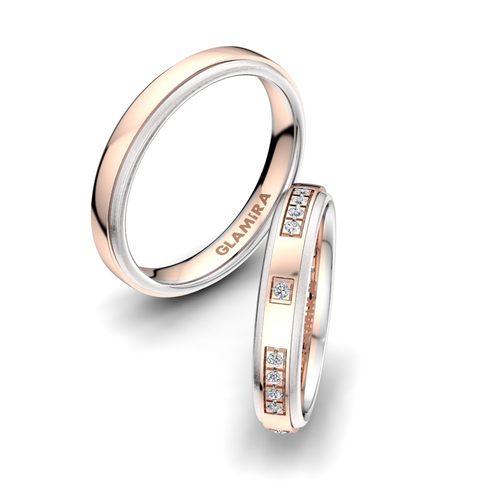 Or Rose& Blanc 18k Zircone Bague de Mariage Alluring Key 4 mm