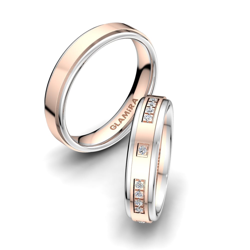 Or Rose& Blanc 18k Zircone Bague de Mariage Alluring Key 5 mm