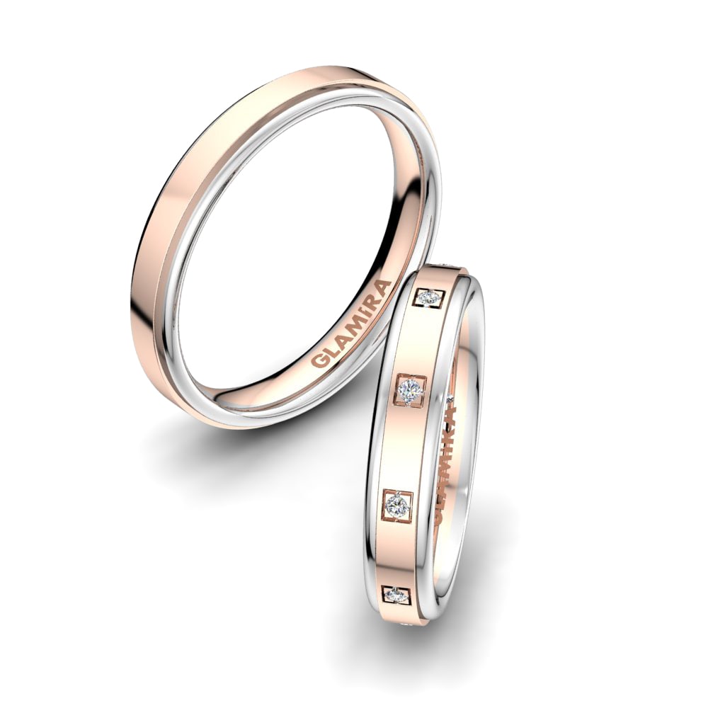 Or Rose& Blanc 18k Zircone Bague de Mariage Alluring Scense 4 mm