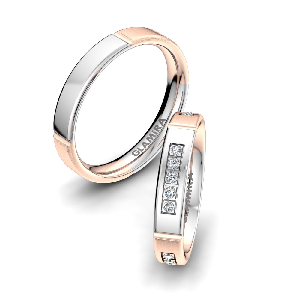 Or Rose& Blanc 18k Zircone Bague de Mariage Amazing Fate 4 mm