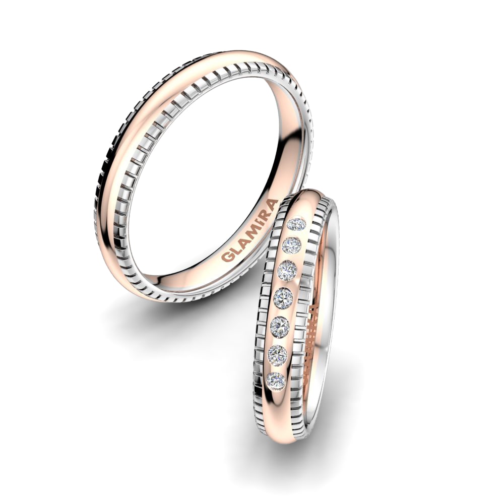 Or Rose& Blanc 18k Zircone Bague de Mariage Bright Jewel 4 mm