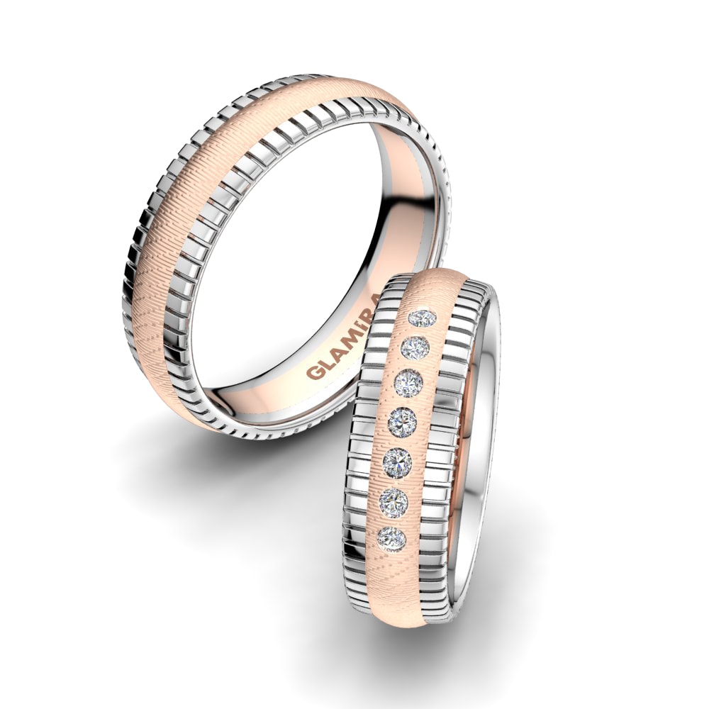 Or Rose& Blanc 18k Zircone Bague de Mariage Bright Jewel 6 mm