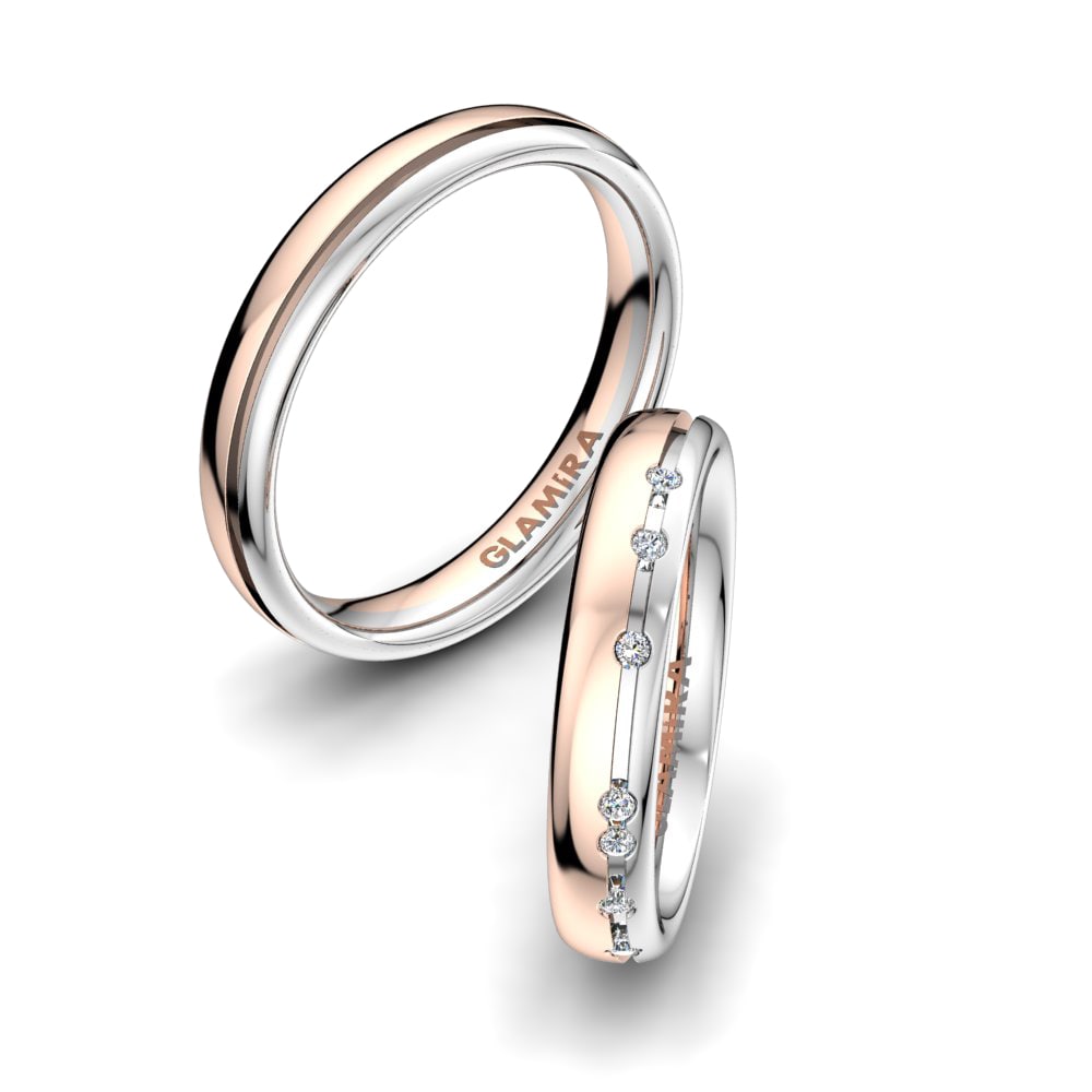 Or Rose& Blanc 18k Zircone Bague de Mariage White Fay 4 mm