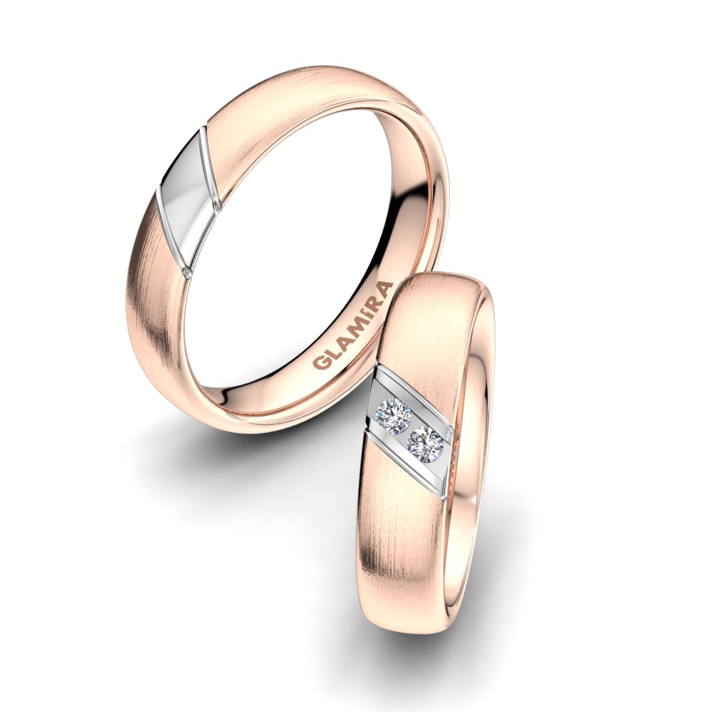 Or Rose& Blanc 18k Zircone Bague de Mariage White Feather 5mm