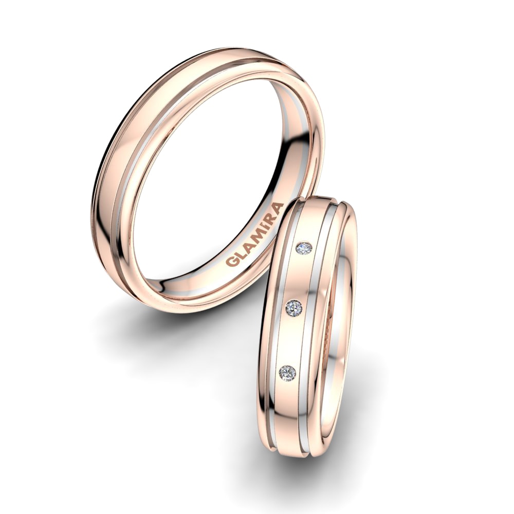 Or Rose& Blanc 18k Zircone Bague de Mariage Immortal Feather 5mm