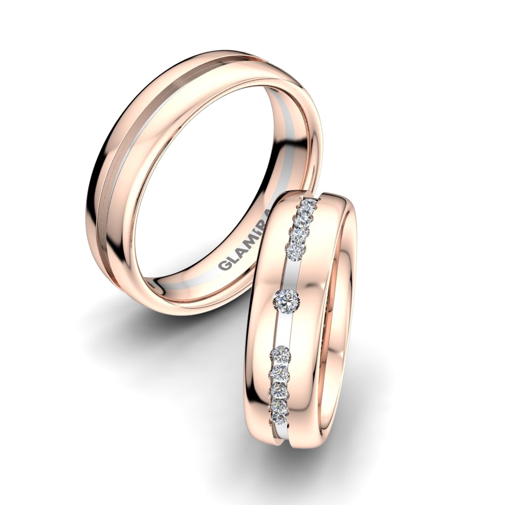 Or Rose& Blanc 18k Zircone Bague de Mariage Heavenly Dream 6mm