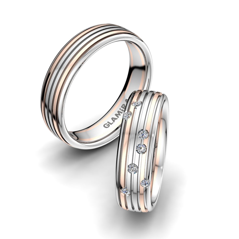 Or Rose& Blanc 18k Zircone Bague de Mariage Charming Couple 6mm