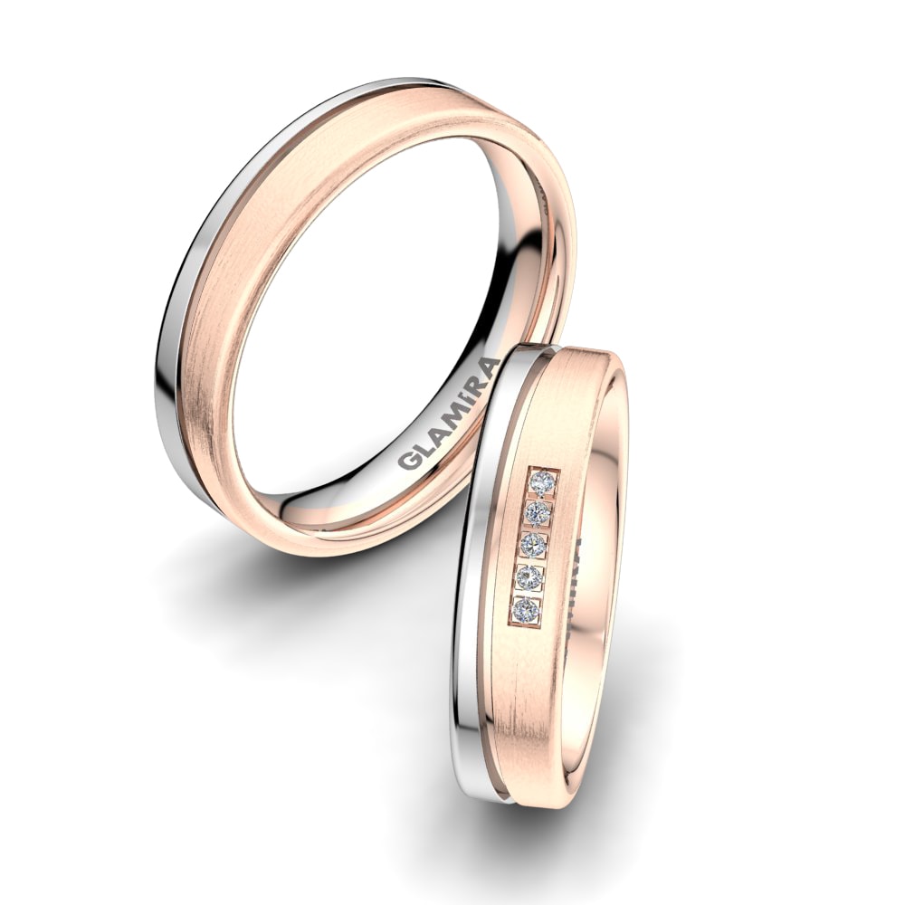 Or Rose& Blanc 18k Zircone Bague de Mariage Bright Luck 5mm