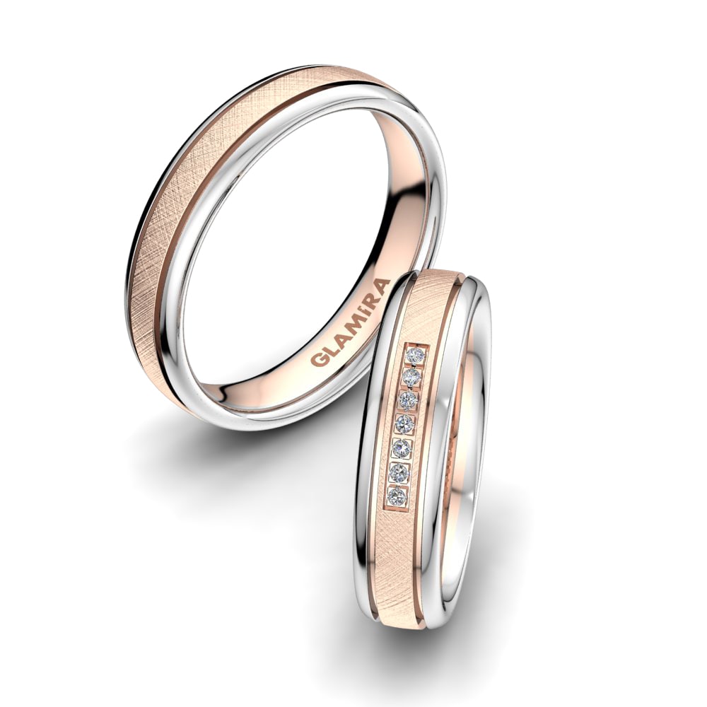 Or Rose& Blanc 18k Zircone Bague de Mariage Bright Harmony 5mm