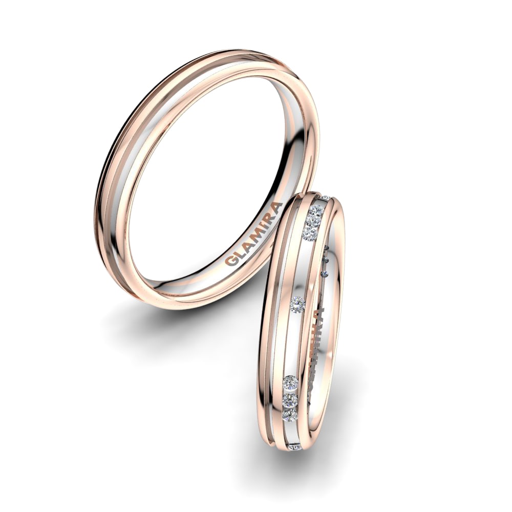 Or Rose& Blanc 18k Zircone Bague de Mariage Alluring Speech 4 mm