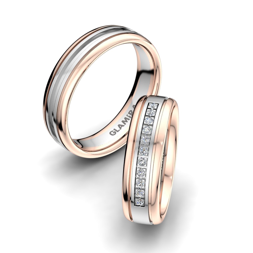 Or Rose& Blanc 18k Zircone Bague de Mariage Alluring House 6 mm