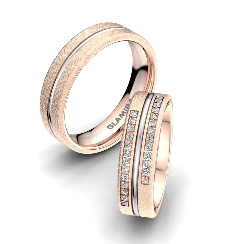Or Rose& Blanc 18k Zircone Bague de Mariage Alluring Base 6 mm