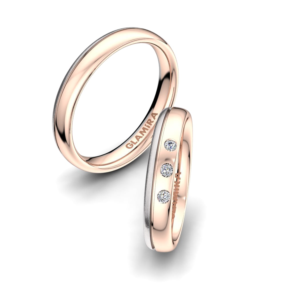 Or Rose& Blanc 18k Zircone Bague de Mariage Natural Glitter 4 mm