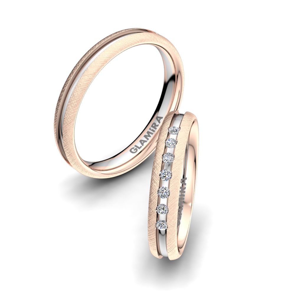 Or Rose& Blanc 18k Zircone Bague de Mariage Alluring Spring 4 mm