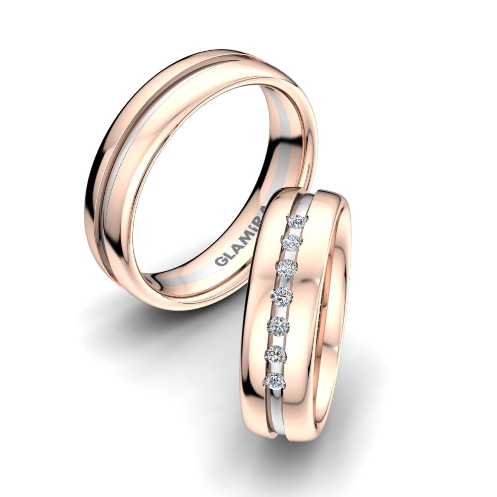 Or Rose& Blanc 18k Zircone Bague de Mariage Alluring Spring 6 mm