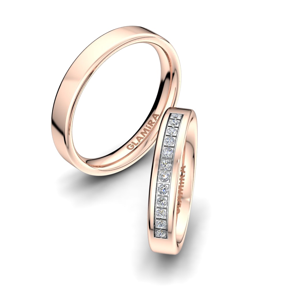Or Rose& Blanc 18k Zircone Bague de Mariage Alluring Breath 4 mm