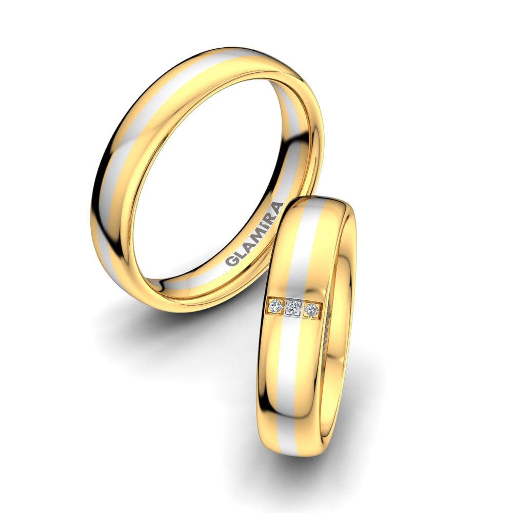 Amarelo & Branco-18K Anel de Casamento Bright Heart 5 mm