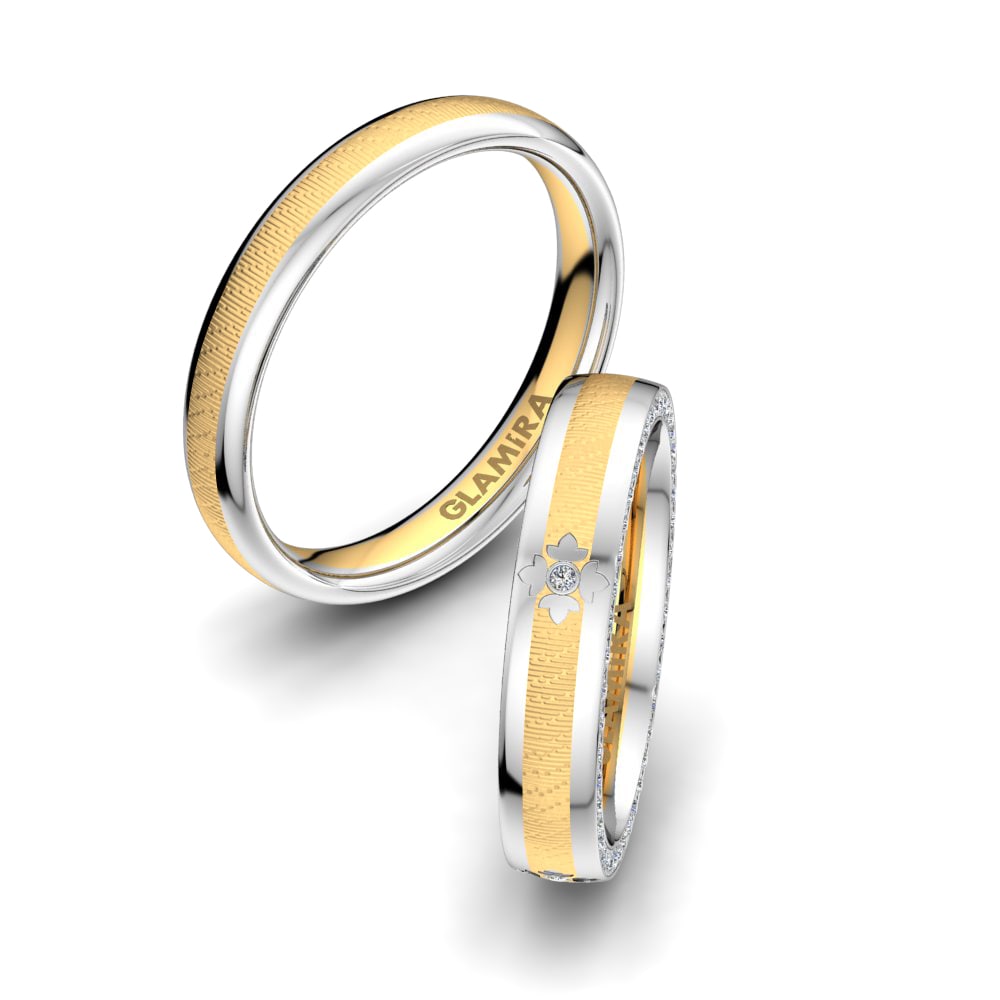 9k Yellow & White Gold Wedding Ring Amazing Line 4 mm
