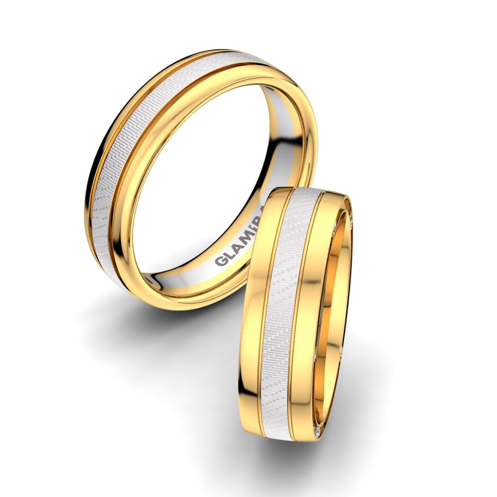 14k Yellow & White Gold Diamond Wedding Ring Charming Line 6 mm