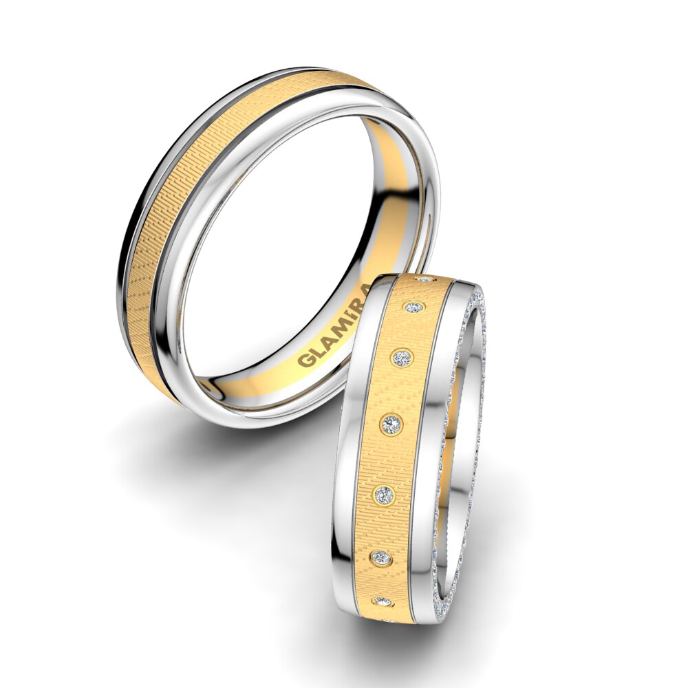 14k Yellow & White Gold Diamond Wedding Ring Fever Life 6 mm