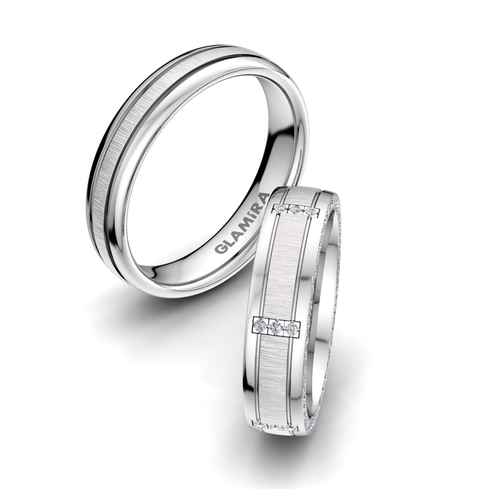 White Silver Diamond Wedding Ring Fever Line 5 mm