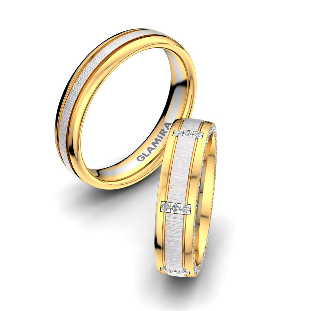 14k Yellow & White Gold Diamond Wedding Ring Fever Line 5 mm