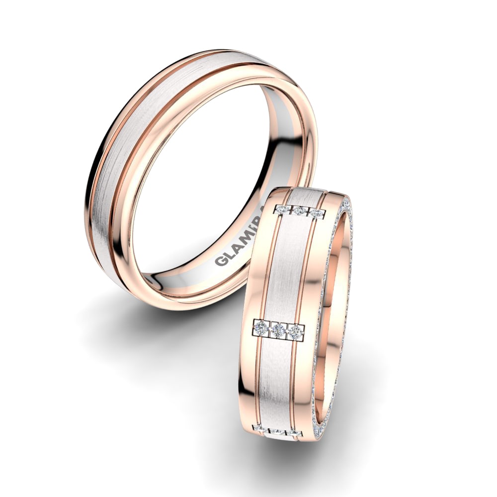 14k 紅白K金 化鋯 結婚戒指 Fever Line 6 mm