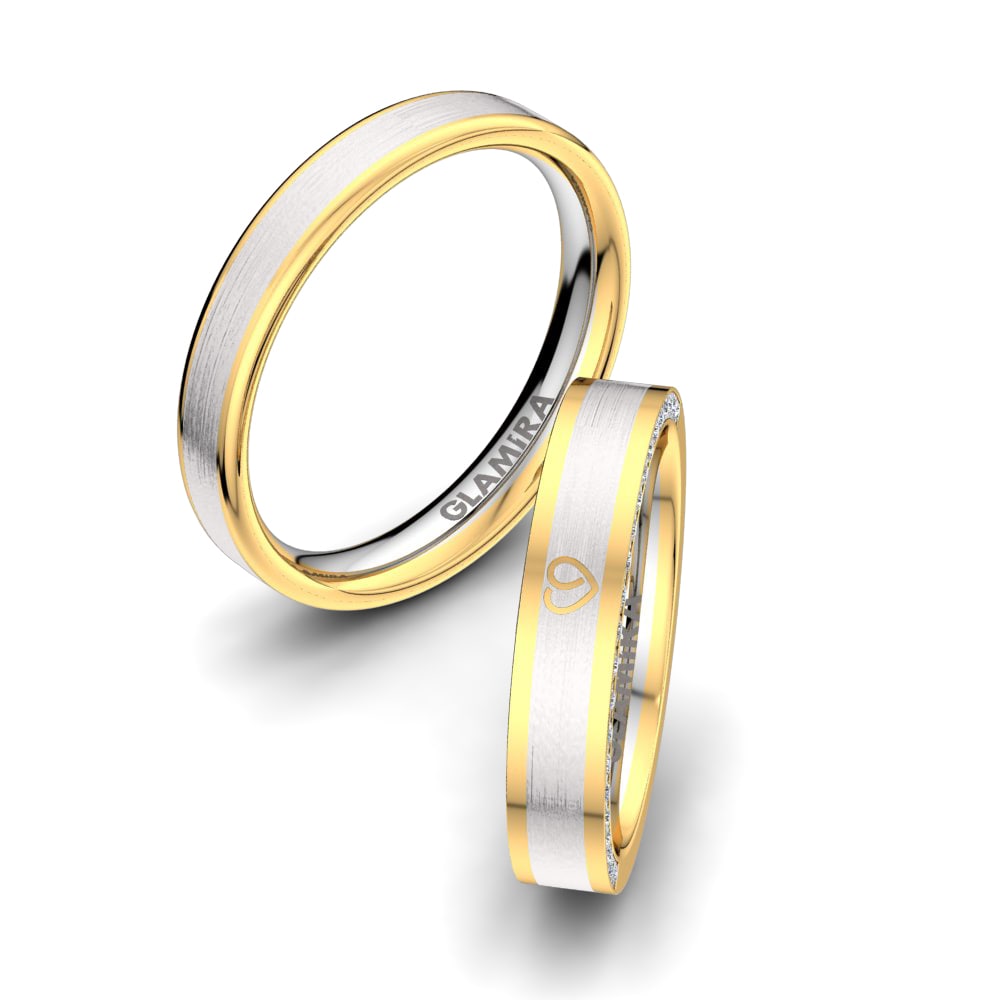 Nhẫn cưới Golden Heart 4 mm Vàng Trắng-Vàng 9K
