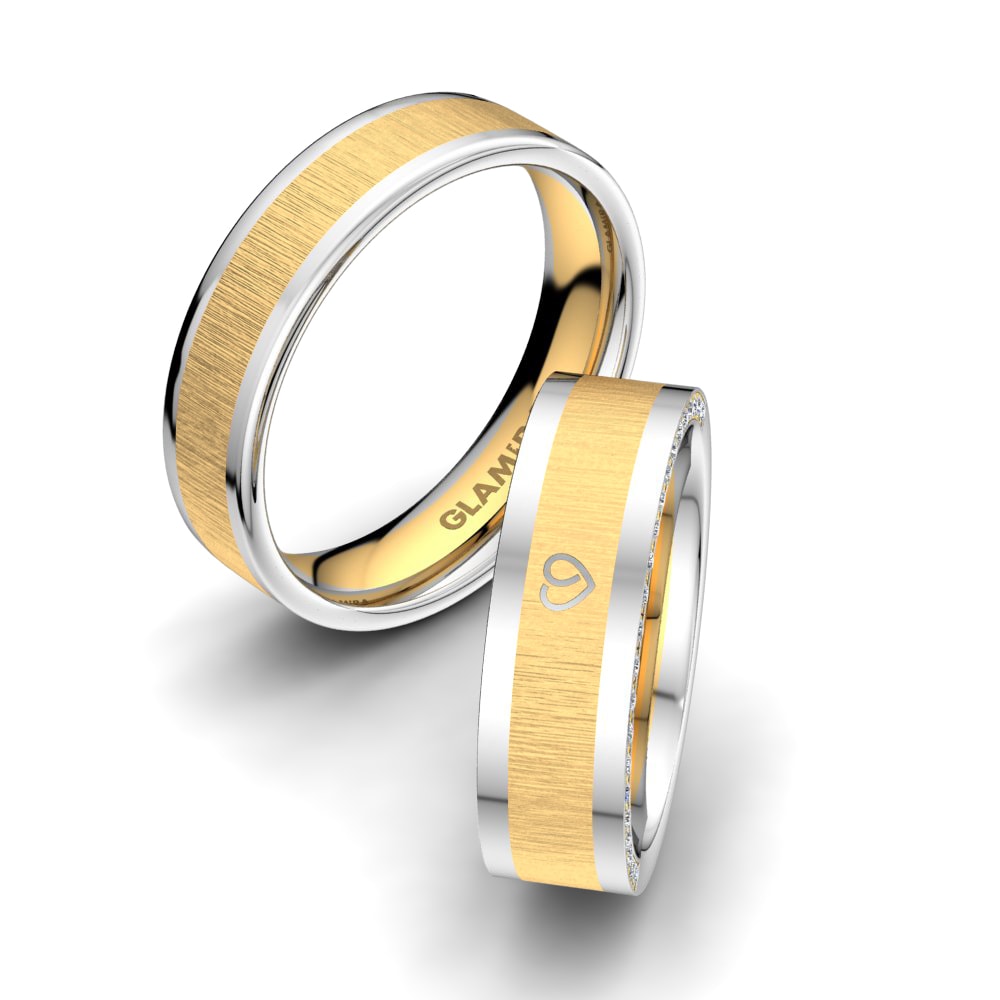 14k Yellow & White Gold Diamond Wedding Ring Golden Heart 6 mm