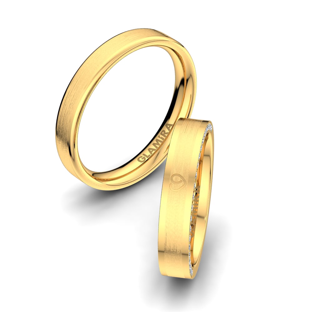 14k Oro Amarillo Diamante cultivado en laboratorio Anillo de Pareja Golden Heart 4 mm