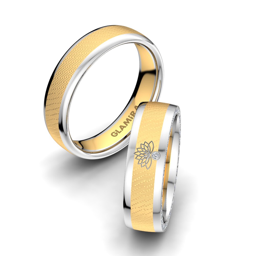 14k Yellow & White Gold Diamond Wedding Ring Secret Lotus 6 mm