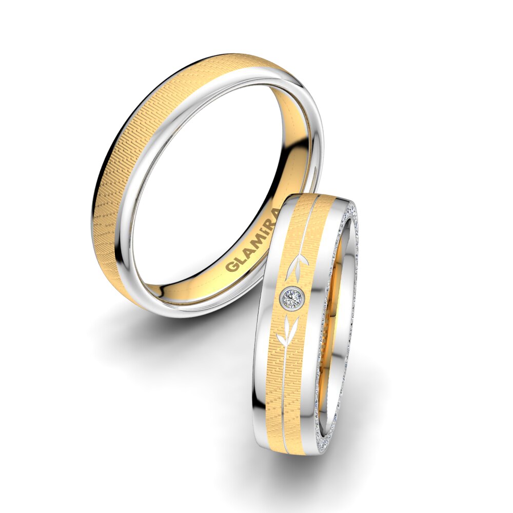 14k Yellow & White Gold Diamond Wedding Ring Sensual Flower 5 mm
