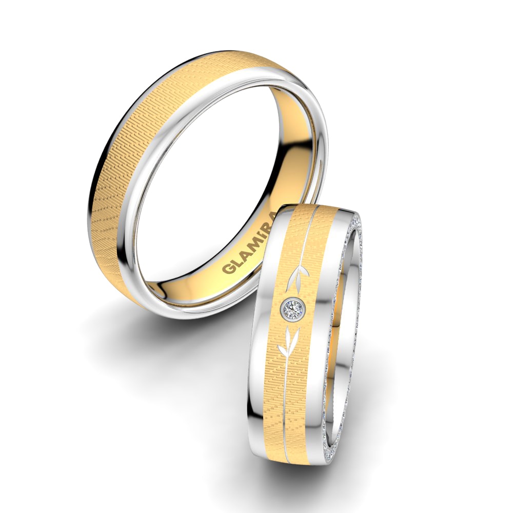 14k Yellow & White Gold Diamond Wedding Ring Sensual Flower 6 mm
