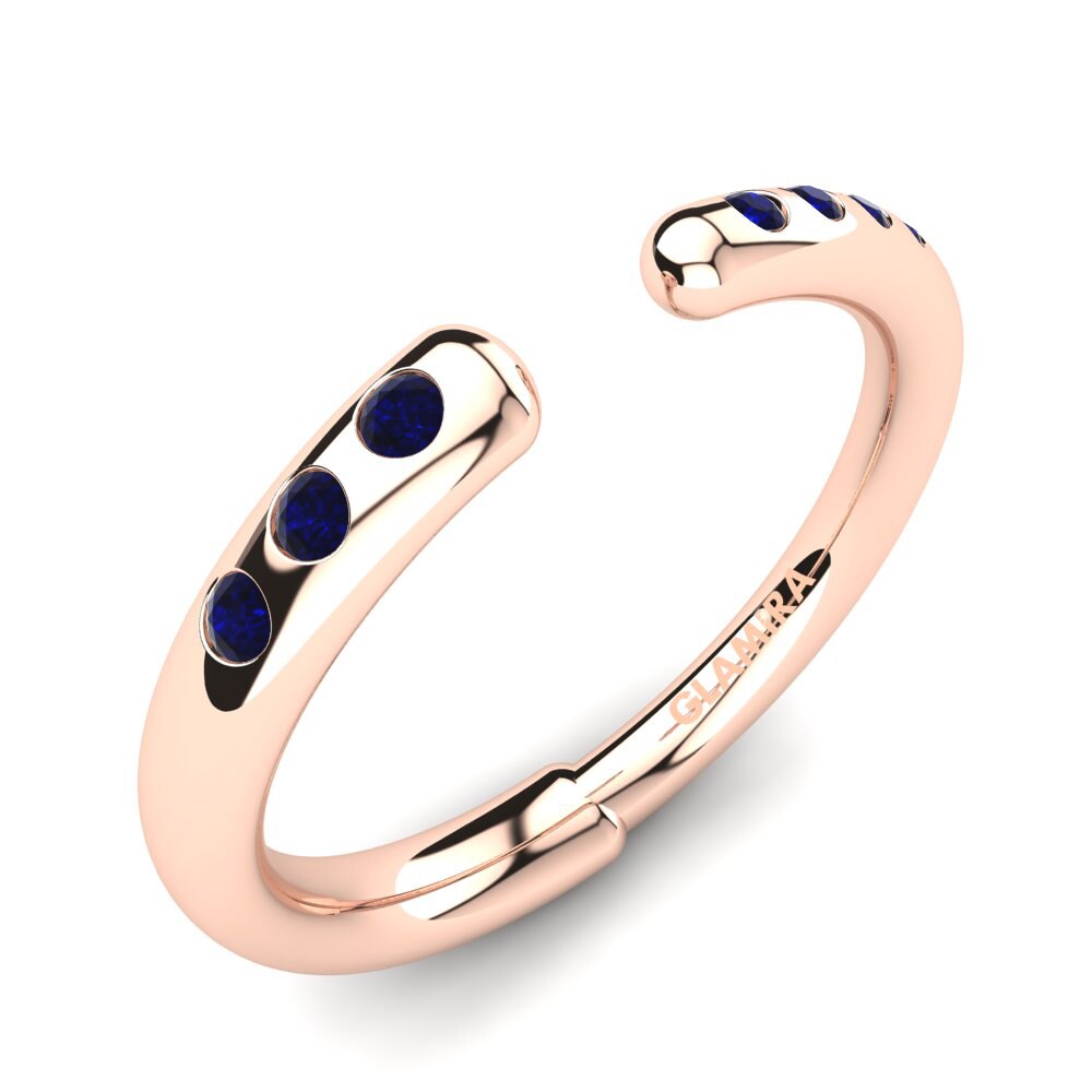 14k Oro Rosa Circonita Azul Oscuro Anillo Genisa