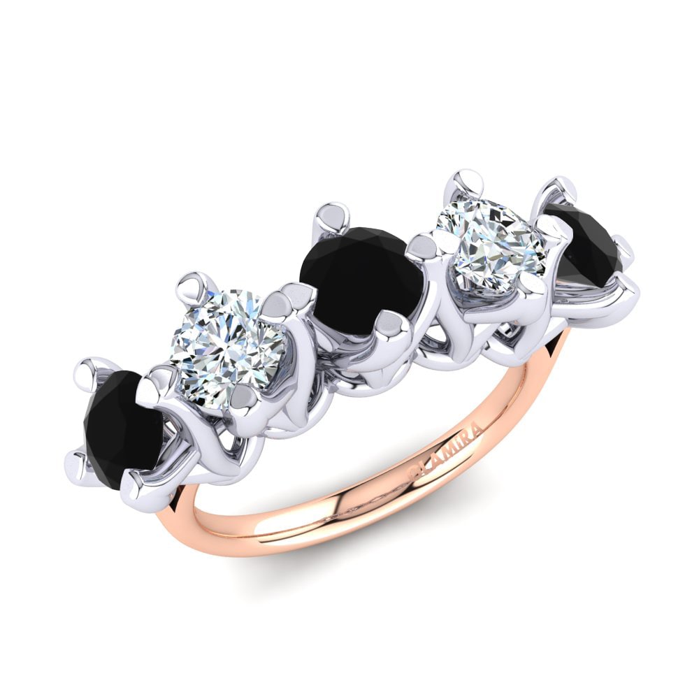 9ct White & Rose Gold Black Onyx Engagement Ring Genoveffa
