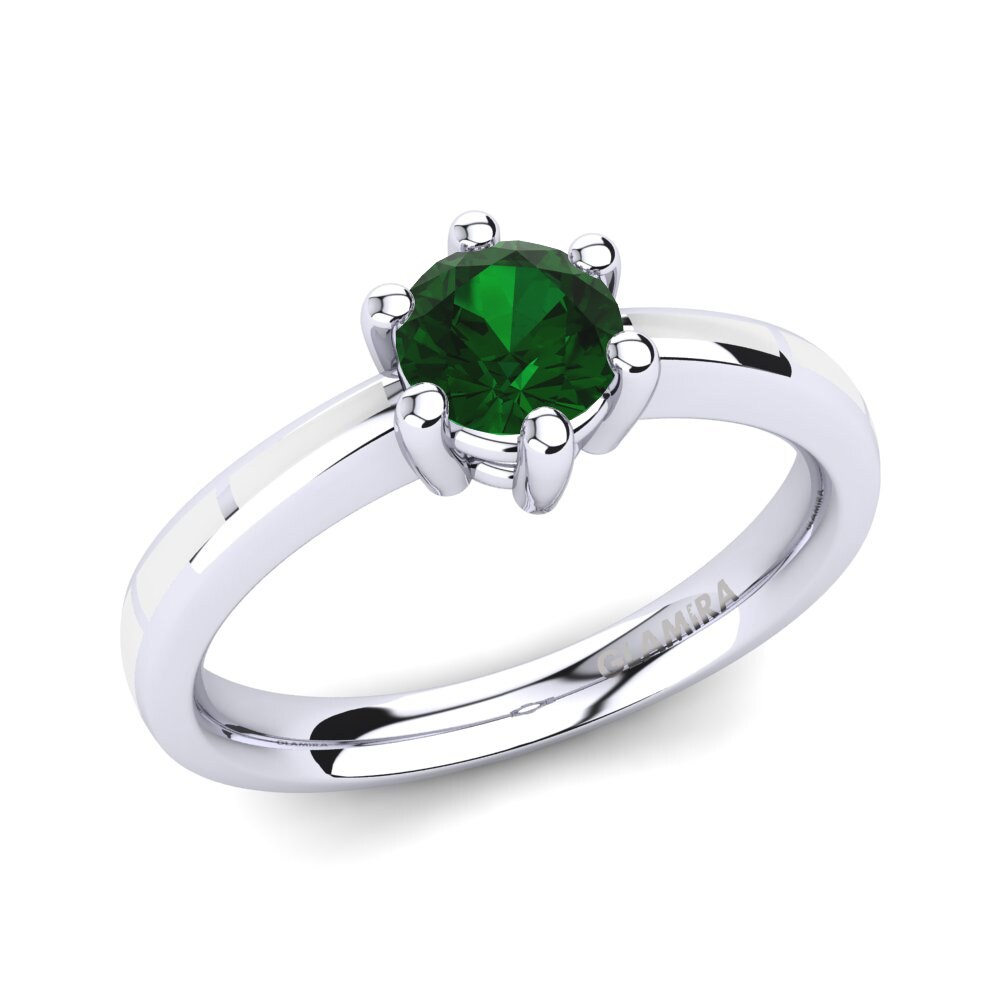 14k Oro Blanco Circonita Verde Anillo de compromiso Giacinta