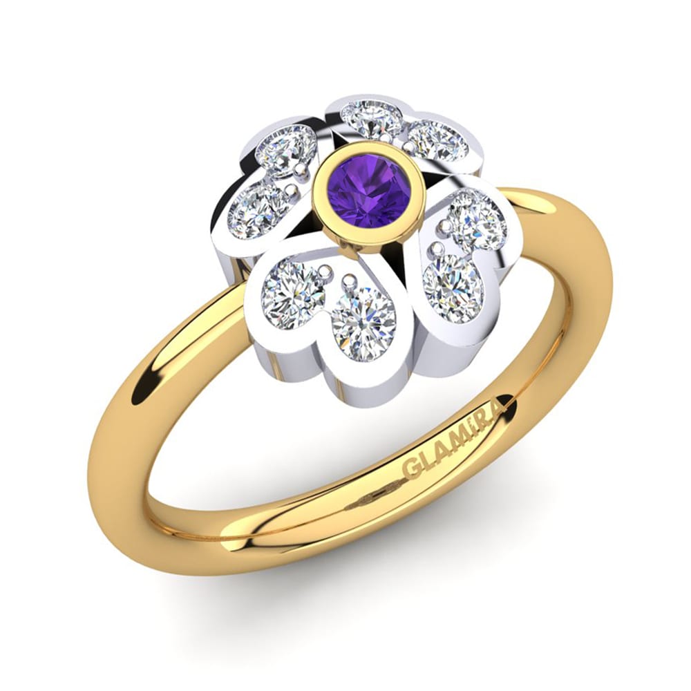 9k Oro Amarillo & Blanco Amatista Anillo Fleur